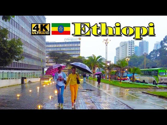 በፍጥነት ፏ ብሎ የተሰራው አዲሱ የቸርችል መንገድ በዝናብ| Addis Ababa Walking Tour  [4K] Tourist attractiveness