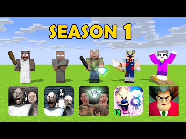 MONSTER MOBS GRANNY THE TWINS ICE SCREAM SCARY TEACHER SEASON 1 ALL EPISODE MINECRAFT ANIMATION