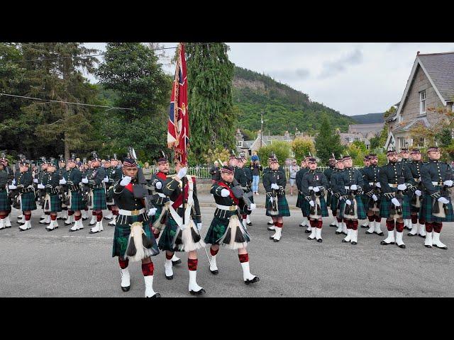 Royal Guard Balaklava Company Royal Regiment of Scotland arrive back at Ballater barracks Aug 2024