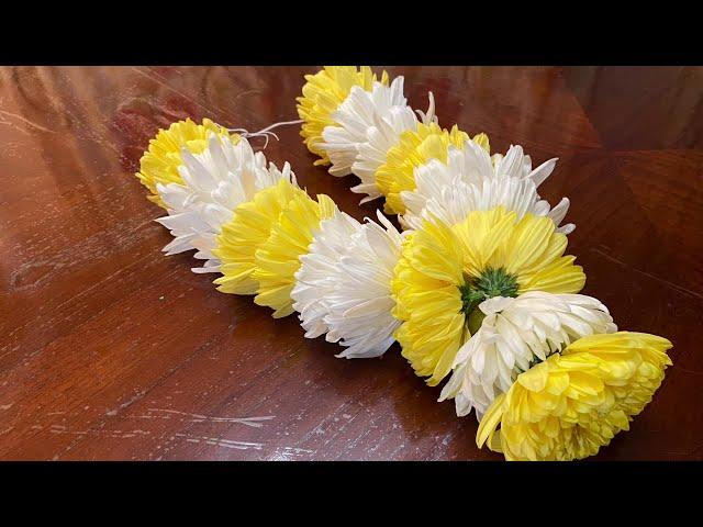 How To Make Fresh ChrysantheMum Flower Garland? Easy Garland Making Method At Home