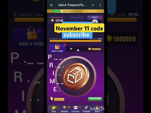 Gala treasure tapper Airdrop combo card November 11 #gala