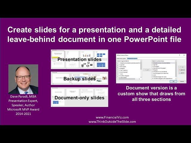 Create slides for a presentation and a detailed leave-behind document in one PowerPoint file