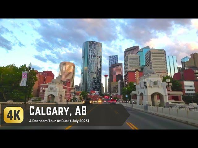 Calgary Downtown Driving Tour At Dusk [4K]