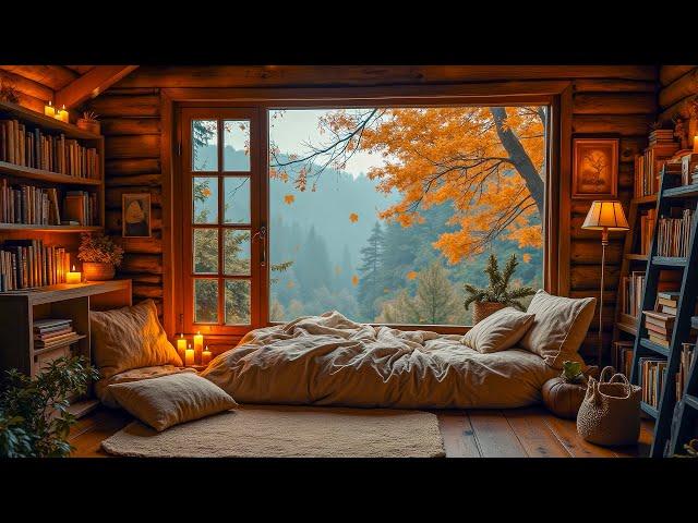 Let Stress Away with Gentle Jazz Melodies in Autumn Cozy Reading Nook 