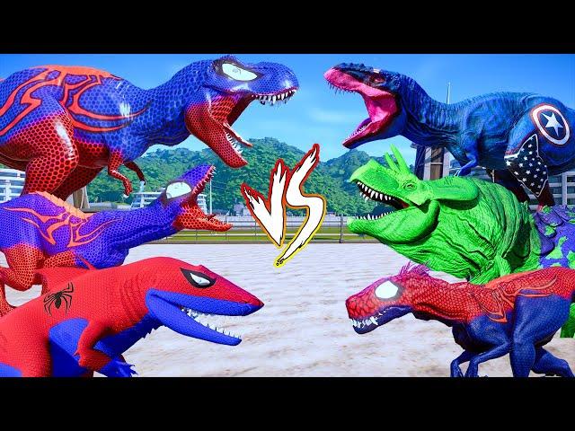 ALL BIG RED SPIDER-MAN VS ALL SUPERHERO DINOSAUR - Jurassic World PRO Spider-Man Dinosaur Team