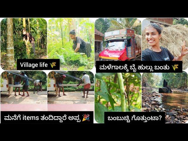 ಅಪ್ಪ ಮನೆಗೆ items ತಂದಿದ್ದಾರೆ ನೋಡಿ ಮಳೆಗಾಲಕ್ಕೆ ಬೈ ಹುಲ್ಲು ಬಂತು ಎಷ್ಟು ರೇಟು