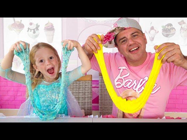 Nastya and papa Pretend Play Making Satisfying Colorful Glitter Glue Slime