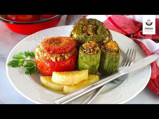 Gemista - Greek traditional recipe for stuffed vegetables with rice, vegan version | Fresh Piato