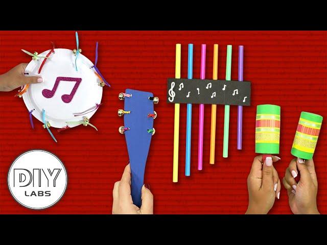 4 Easy MUSICAL INSTRUMENT CRAFTS to enjoy some music! | Fast-n-Easy | DIY Labs