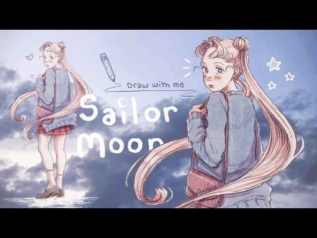 Nostalgic Draw With Me  Drawing Sailor Moon with soft digital watercolors in Procreate