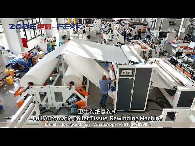 ZODE Full Automatic Toilet Roll and Kitchen Towel Rewinding Machine Tissue Paper Roll Making Machine