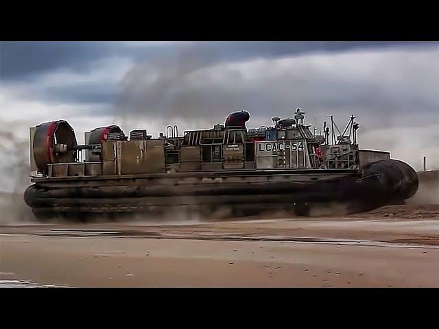 ‏U.S. Navy Hovercraft In Action Air Cushions Beach Landing