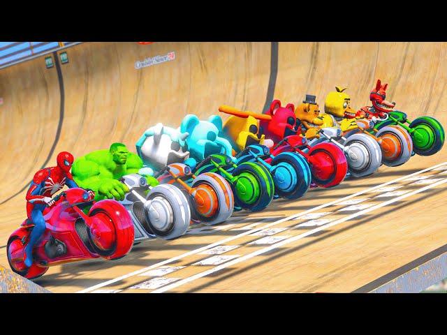 SPIDERMAN, HULK VS CATNAP POPPY PLAYTIME, FNAF Racing Motorcycles Event Competition Challenge #1045