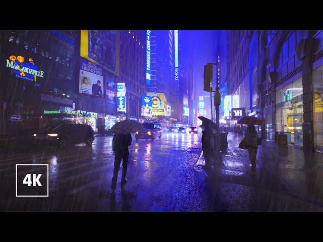 Heavy Thunderstorm in NEW YORK at Night ️ Umbrella Rain Sounds For Sleeping