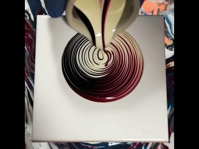 Ring Pour - Black, Red, White - Fluid Painting - Acrylic Pouring - Pour Painting - Abstract Painting