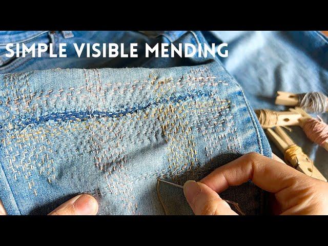 Simple and rustic visible mending - I mended my denim jeans which I was going to throw away