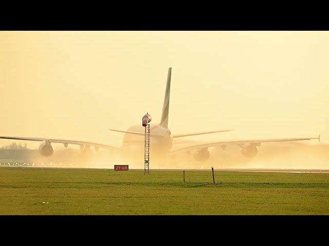 (4K) WONDERFULL EMIRATES A380 SUNSET TAKE-OFF - AMSTERDAM SCHIPHOL AIRPORT