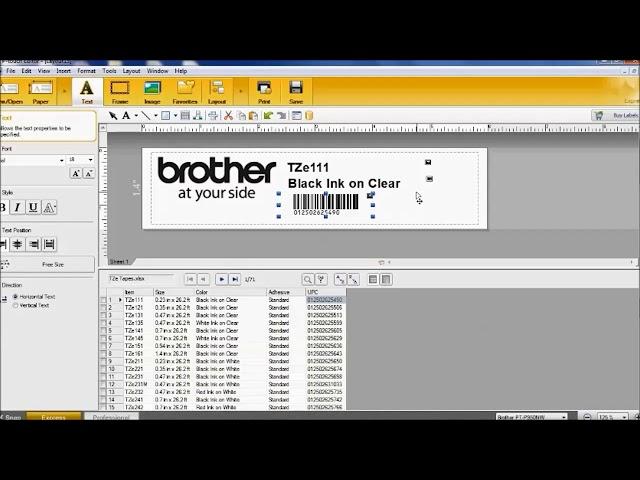 Creating Spreadsheets with P Touch Editor