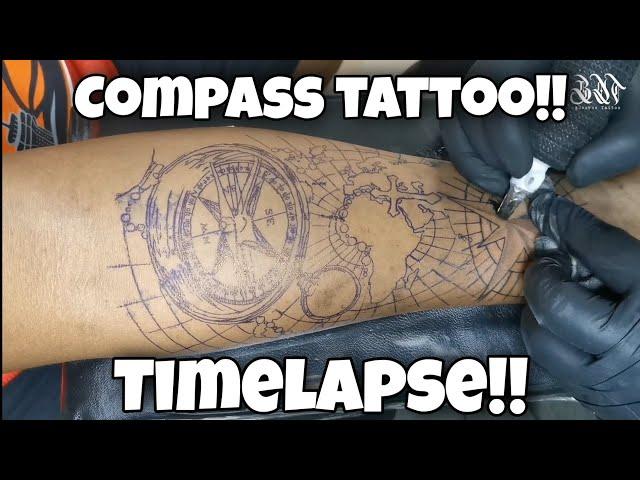 Compass Tattoo timelapse using mast tour tattoo pen | bdworkz