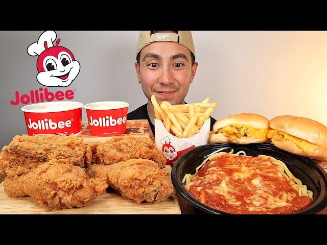 EATING JOLLIBEE JOLLY SPAGHETTI, CHEESEBURGER, SPICY FRIED CHICKEN MUKBANG ASMR