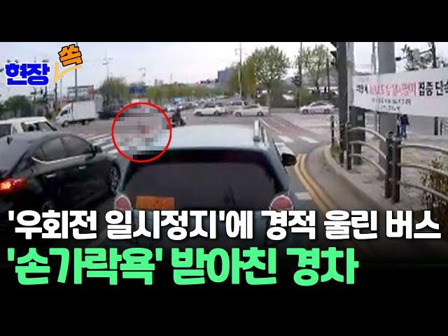[현장쏙] '우회전 일시정지' 차량에 버스기사 경적 울리자 '손가락욕' / 연합뉴스TV (YonhapnewsTV)
