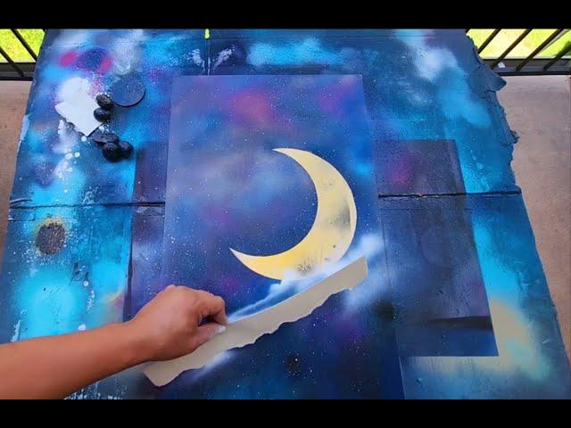 Crescent moon spray paint art