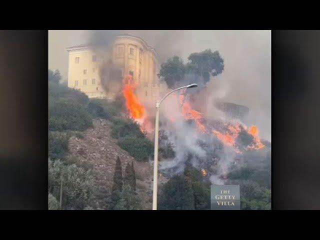 Video shows trees, brush on Getty Villa Museum grounds on fire