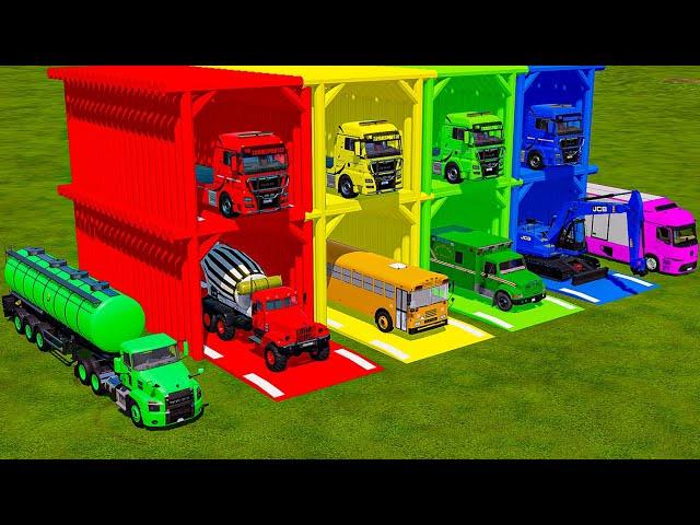 TRANSPORTING PIXAR CARS & FRUITS WITH COLORED & JOHN DEERE VS CLAAS VS TRACTORS - FS22