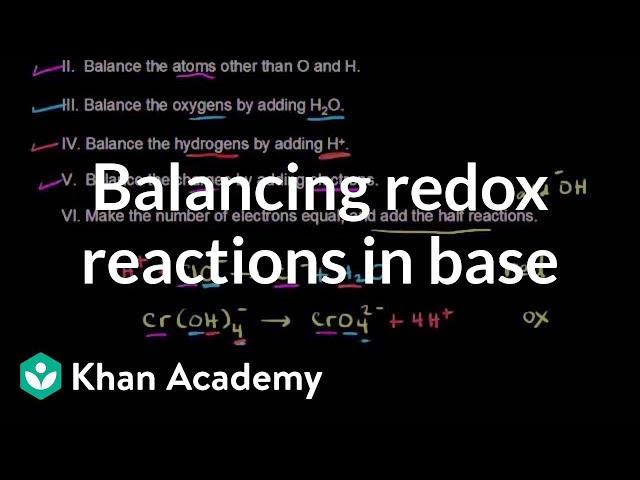 Worked example: Balancing a redox equation in basic solution | AP Chemistry | Khan Academy