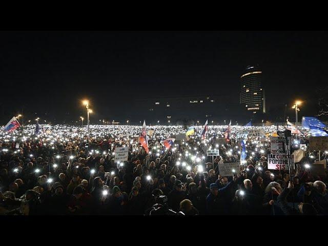 Tens of thousands protest across Slovakia against PM Robert Fico's stance on Russia