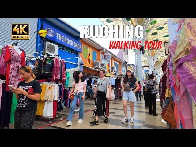 Kuching Malaysia city tour. Sarawak street walk 4K UHD