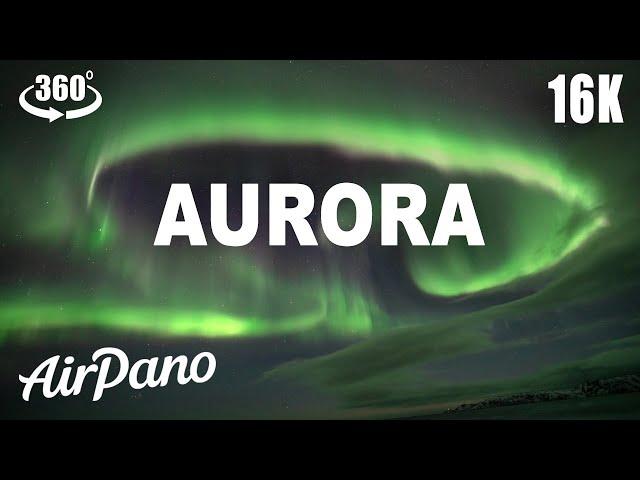 Northern Lights, Manpupuner Rock Formations. 8K 360 video