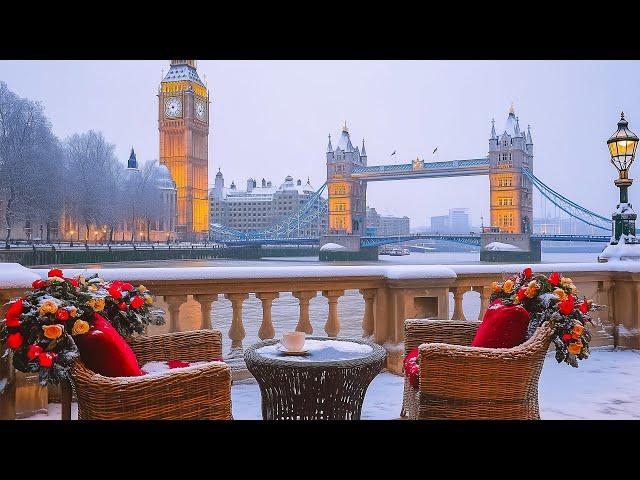 A Riverside Café Escape in London with Enchanting Winter Piano Jazz  Icy Breezes and Smooth Jazz