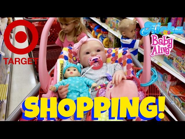 Target Shopping!  Reborn Doll in a Joovy Carseat Shopping at Target with Skye and Caden 