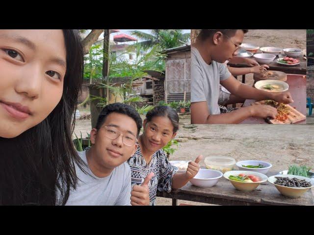 Teaching my children how to Cook snail curry and  Banana Stem curry 