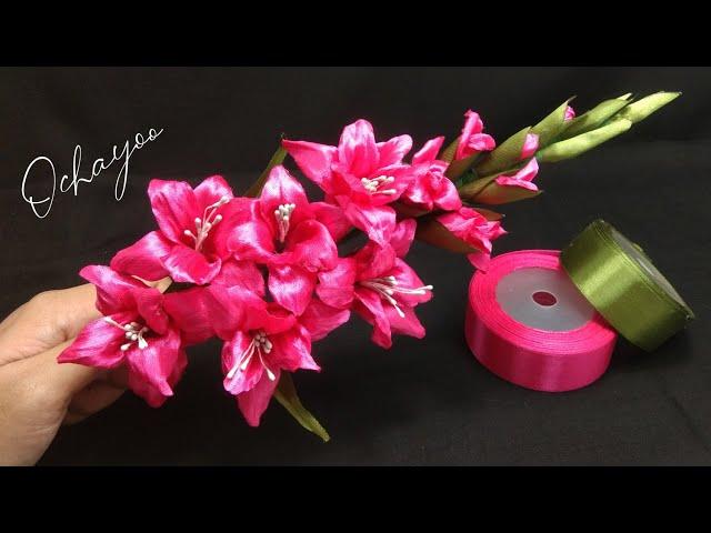 D.I.Y/gladiolus flower making with satin ribbon