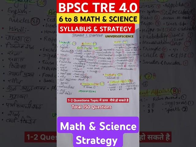 BPSC TRE 4.0 Syllabus ️ || 6 to 8 Math & Science Syllabus & Strategy #biharteacher #shorts #ytviral