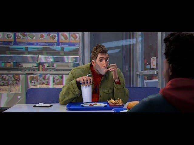 Diner scene & no cape (Spider-Man Into the Spider-Verse)