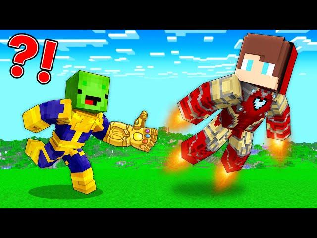 IRON MAN Speedrunner THANOS Hunter : JJ vs Mikey Battle in Minecraft Maizen!