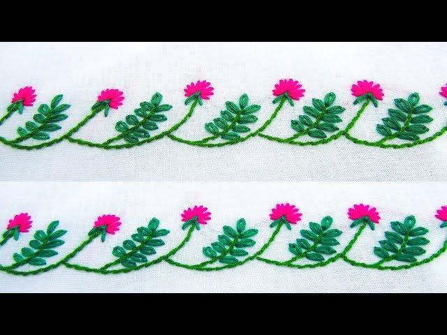 Hand Embroidery; Border line design; Lazy daisy/Flower stitch