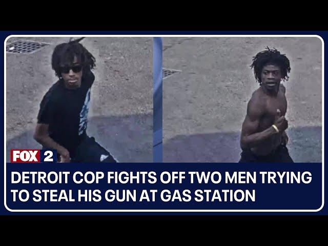 Detroit cop fights off two men trying to steal his gun at gas station