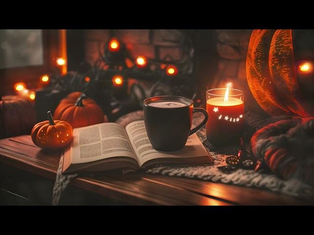 The Witching Hour  Cozy & Mysterious Ambience —Book, Candle, Coffee — Cozy Rain on Halloween 