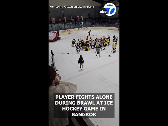 Player fights alone during brawl at ice hockey game in Bangkok