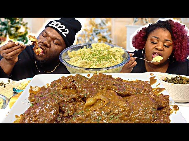 SOUL FOOD SUNDAY!! | CUBED STEAK & GRAVY + GARLIC HERB MASHED POTATOES!! | MUKBANG EATING SHOW