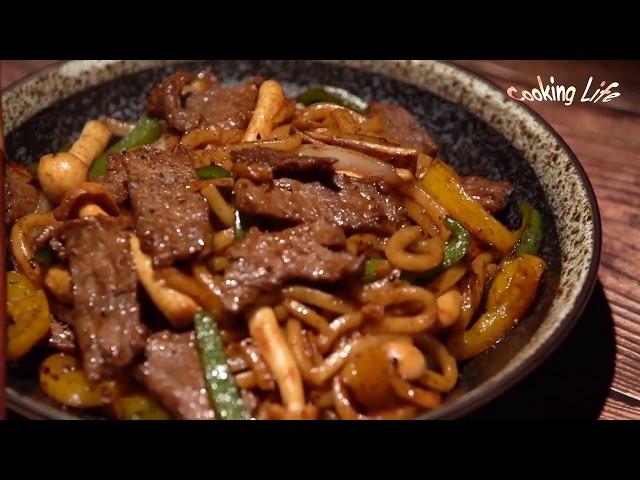 主食：黑椒牛肉炒乌冬