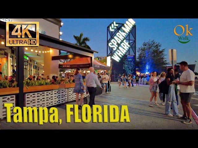 4k NIGHT WALK DOWNTOWN and Channel District, Tampa, Florida, USA  - October 2022