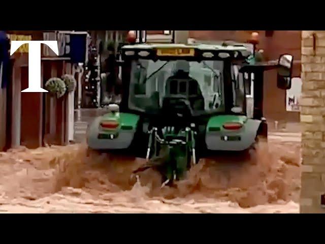 Tractor causes outrage as it drives through flooded Tenbury Wells high street