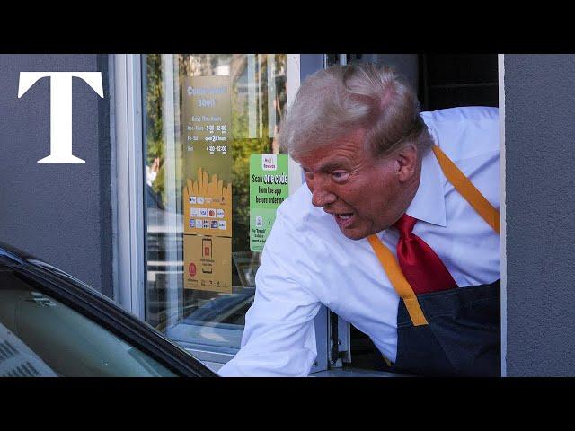 Donald Trump surprises McDonald's customers at a drive-through