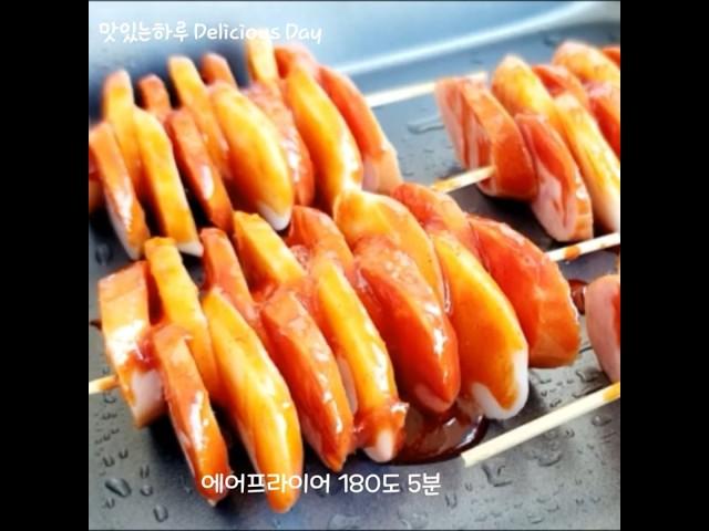 Simple sausage and rice cake skewers.