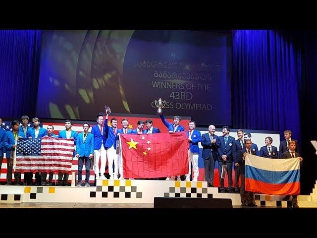 China, USA, Russia, Ukraine, Georgia - medal ceremony at the Batumi Chess Olympiad 2018